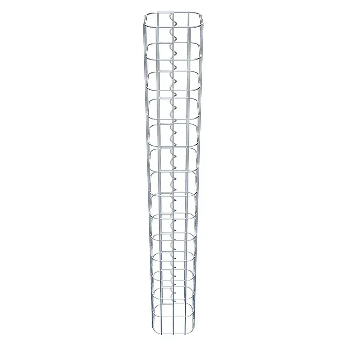 Gabiona Gabionensäule - 17 x 17 x 130 cm, Metall, Maschenbreite: 50 mm, Maschenhöhe: 100 mm - Ein hohes, zylindrisches Rankgitter aus Metall mit horizontalen Ringen und einer spiralförmigen Stütze in der Mitte, ideal für Tomatenpflanzen.