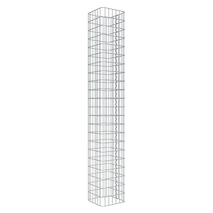 Gabiona Gabionensäule - 32 x 32 x 220 cm, Metall, Maschenbreite: 50 mm, Maschenhöhe: 100 mm - Draufsicht auf einen hohen, rechteckigen Gabionenkorb aus Drahtgeflecht, der Stabilität und Struktur für verschiedene Anwendungen bietet.