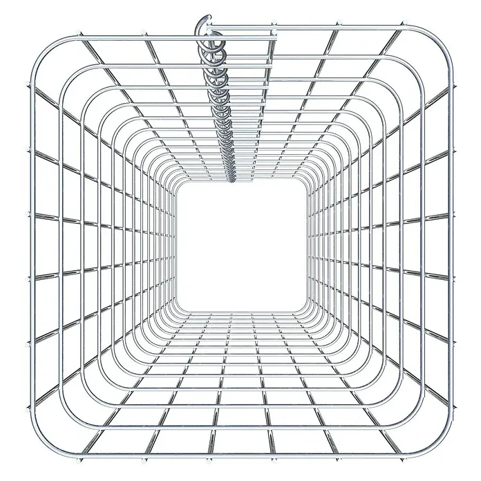 Gabiona Gabionensäule - 32 x 32 x 140 cm, Metall, Maschenbreite: 50 mm, Maschenhöhe: 100 mm - Ansicht eines Tunnelrahmens aus Metall, der mit einer Aufhängung versehen ist, ideal für industrielle oder dekorative Zwecke.