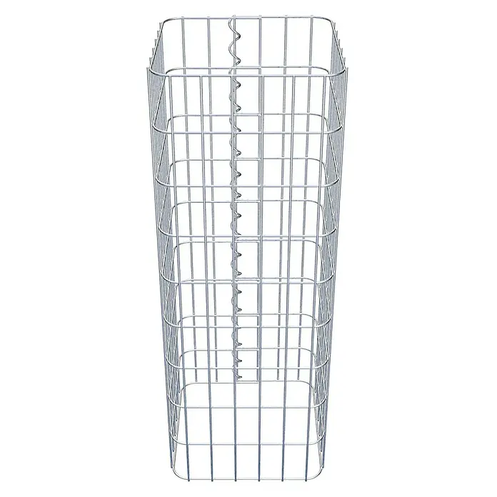 Gabiona Gabionensäule - 32 x 32 x 90 cm, Metall, Maschenbreite: 50 mm, Maschenhöhe: 100 mm - Draufsicht auf einen Gabionenkorb aus verzinktem Stahl mit spiralförmigen Verbindern, ideal für Garten- und Landschaftsbauprojekte.