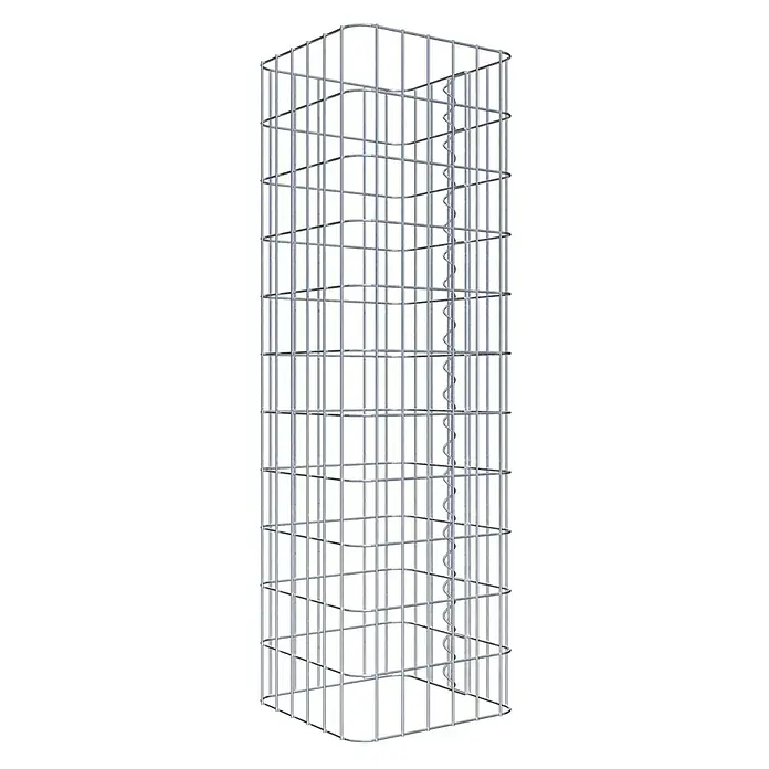 Gabiona Gabionensäule - 32 x 32 x 110 cm, Metall, Maschenbreite: 50 mm, Maschenhöhe: 100 mm - Draufsicht auf eine Gabione, einen Drahtkäfig zur Verwendung in Außenbereichen, ideal für Landschaftsbau und Erosionsschutz.