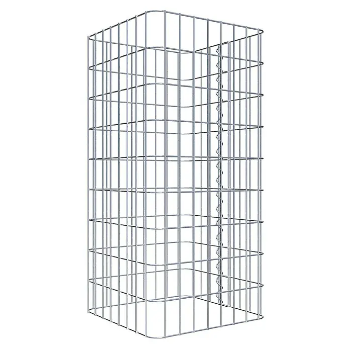 Gabiona Gabionensäule42 x 42 x 90 cm, Metall, Maschenbreite: 50 mm, Maschenhöhe: 100 mm - Das Bild zeigt einen Gabionen-Drahtkorb, ideal für Gartenbau und Landschaftsgestaltung. Der Korb ist leer und bereit zur Befüllung mit Steinen.