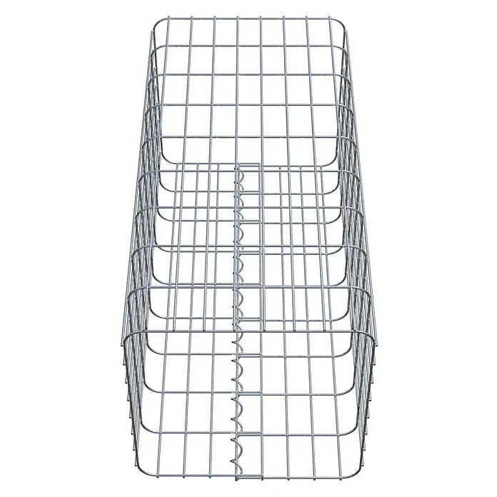 Gabiona Gabionensäule - 42 x 42 x 90 cm, Metall, Maschenbreite: 50 mm, Maschenhöhe: 100 mm - Draufsicht eines Gabionenkorbs aus verzinktem Drahtgeflecht. Der Gabionenkorb ist leer und bereit zur Befüllung mit Steinen oder anderen Materialien.
