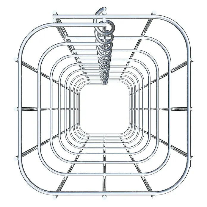 Gabiona Gabionensäule - 17 x 80 cm, Stahl, Maschenbreite: 50 mm, Maschenhöhe: 100 mm - Perspektivische Ansicht eines modernen, verchromten Kleiderständers, der ein minimalistisches und stilvolles Design für die Aufbewahrung von Kleidung bietet.