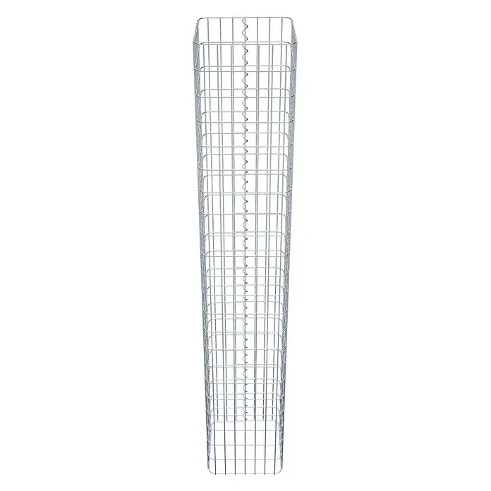 Gabiona Gabionensäule - 37 x 37 x 220 cm, Metall, Maschenbreite: 50 mm, Maschenhöhe: 100 mm - Das Bild zeigt eine hohe Gabione aus Drahtgeflecht, ideal zur Befüllung mit Steinen für den Garten- und Landschaftsbau.