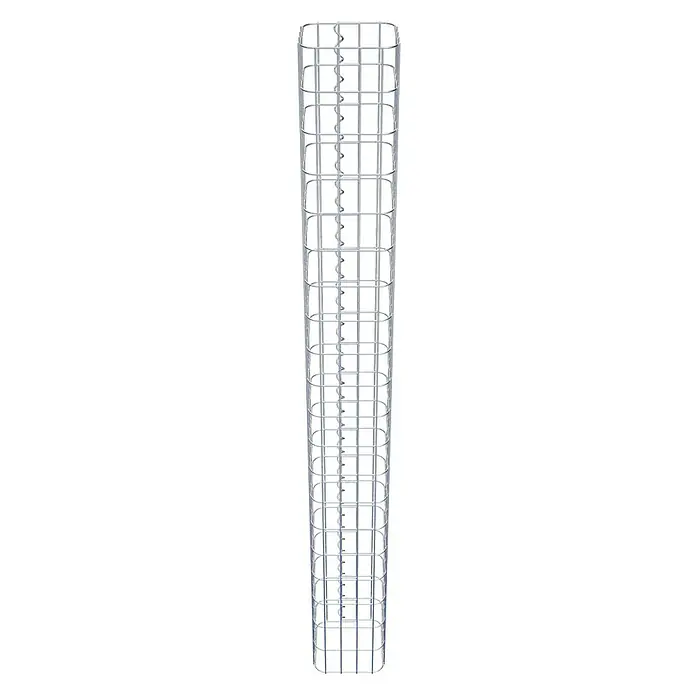 Gabiona Gabionensäule - 22 x 22 x 200 cm, Metall, Maschenbreite: 50 mm, Maschenhöhe: 100 mm - Ein stabiler, silberner Tomatenkäfig aus Metall mit spiralförmiger Stütze in der Mitte, ideal für den Garten.