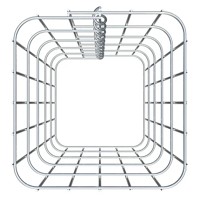 Gabiona Gabionensäule - 27 x 27 x 50 cm, Metall, Maschenbreite: 50 mm, Maschenhöhe: 100 mm - Abbildung eines quadratischen Duschvorhangs aus Metall, der an Ringen aufgehängt ist, mit klaren, weißen Hintergrund.