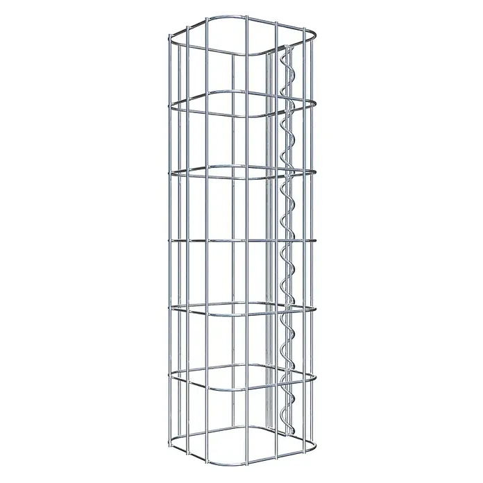 Gabiona Gabionensäule - 17 x 17 x 60 cm, Metall, Maschenbreite: 50 mm, Maschenhöhe: 100 mm - Produktansicht eines Gabionenkorbs mit Spiralen. Der Drahtkorb ist leer und bereit zur Befüllung mit Steinen oder anderen Materialien.