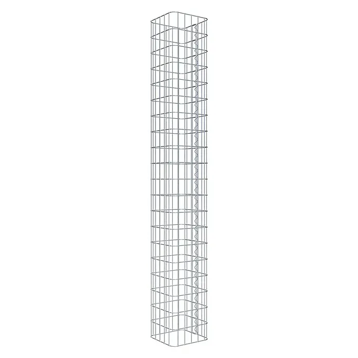 Gabiona Gabionensäule - 27 x 27 x 200 cm, Metall, Maschenbreite: 50 mm, Maschenhöhe: 100 mm - Detailaufnahme eines hohen, schmalen Gabionen-Drahtkorbs, der für den Garten- und Landschaftsbau verwendet wird und mit Steinen befüllt werden kann.