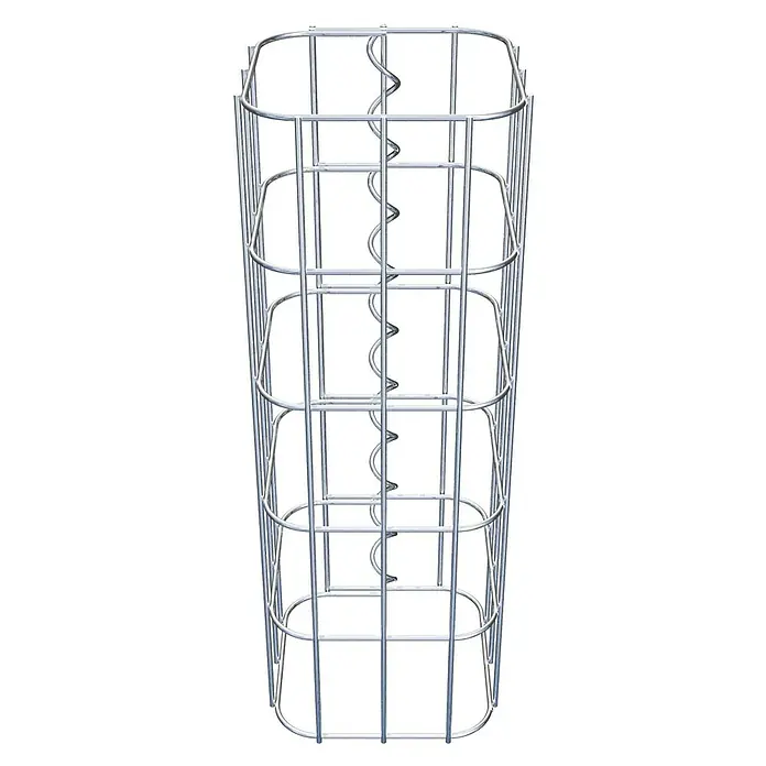 Gabiona Gabionensäule - 17 x 17 x 50 cm, Metall, Maschenbreite: 50 mm, Maschenhöhe: 100 mm - Das Bild zeigt eine Drahtkorb-Heizung aus silbernem Metall mit einer spiralförmigen Metallstütze in der Mitte.