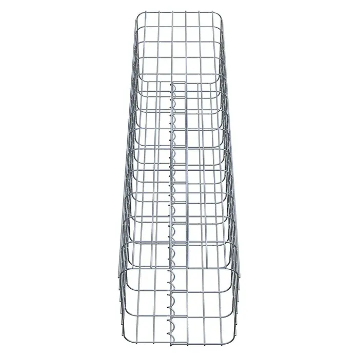 Gabiona Gabionensäule - 32 x 32 x 130 cm, Metall, Maschenbreite: 50 mm, Maschenhöhe: 100 mm - Draufsicht auf einen leeren Gabionenkorb aus verzinktem Stahldrahtgeflecht, der Stabilität und Struktur für verschiedene Bauprojekte bietet.