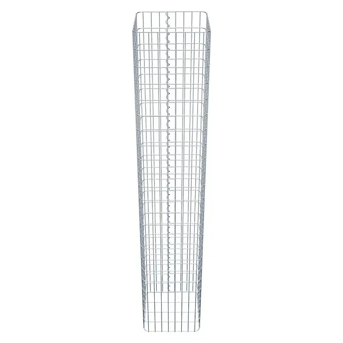 Gabiona Gabionensäule - 42 x 42 x 230 cm, Metall, Maschenbreite: 50 mm, Maschenhöhe: 100 mm - Das Bild zeigt einen hohen, rechteckigen Gabionenkorb aus Drahtgeflecht, ideal für Gartengestaltung und Landschaftsbau.