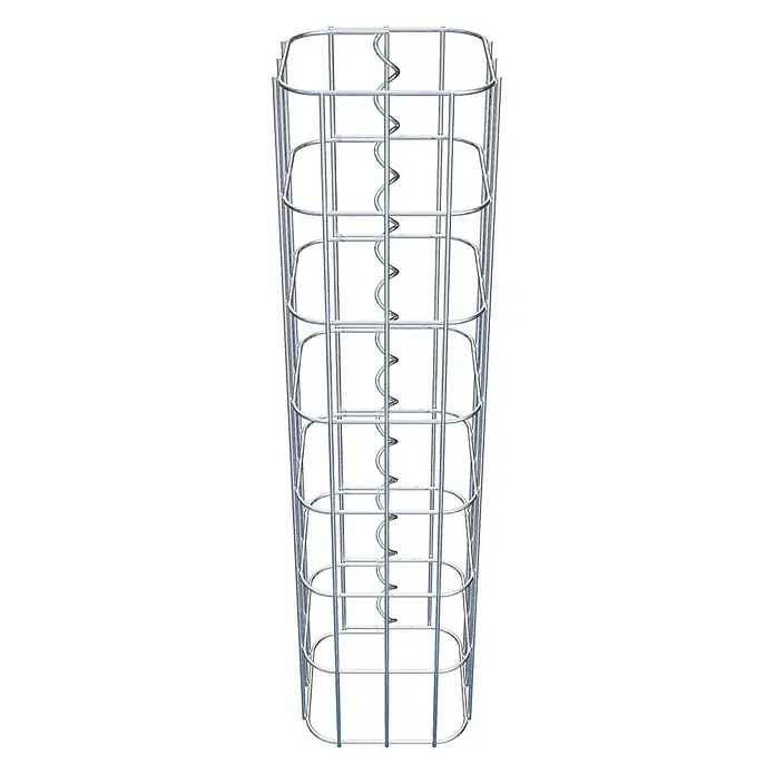 Gabiona Gabionensäule - 17 x 17 x 70 cm, Metall, Maschenbreite: 50 mm, Maschenhöhe: 100 mm - Das Bild zeigt eine Drahtkonstruktion, möglicherweise ein Pflanzgefäß oder eine Stütze, mit spiralförmigem Design in der Mitte.