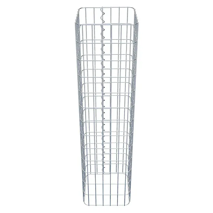 Gabiona Gabionensäule - 32 x 32 x 130 cm, Metall, Maschenbreite: 50 mm, Maschenhöhe: 100 mm - Ein schlanker, rechteckiger Gabionenkorb aus verzinktem Drahtgitter mit einer spiralförmigen Verstärkung in der Mitte für Stabilität und Haltbarkeit.