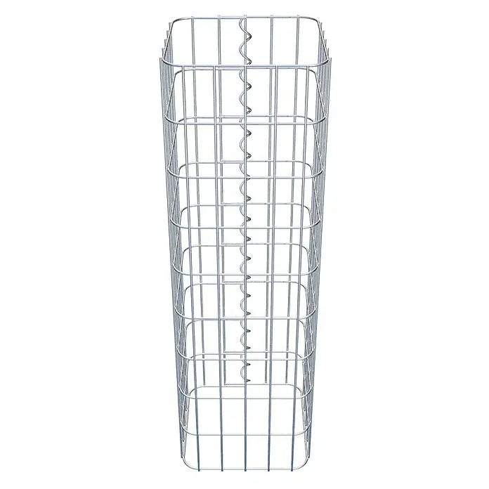 Gabiona Gabionensäule - 27 x 27 x 90 cm, Metall, Maschenbreite: 50 mm, Maschenhöhe: 100 mm - Nahaufnahme eines Gabionenkorbes aus verzinktem Draht mit spiralförmigen Verstrebungen in der Mitte. Robust und langlebig für den Außenbereich.