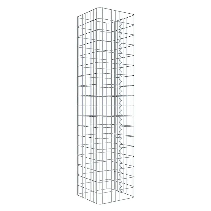 Gabiona Gabionensäule - 42 x 42 x 180 cm, Metall, Maschenbreite: 50 mm, Maschenhöhe: 100 mm - Bild eines Gabionenkorbs, einer Drahtgitterstruktur zur Befüllung mit Steinen oder anderen Materialien für den Gartenbau oder Landschaftsbau.