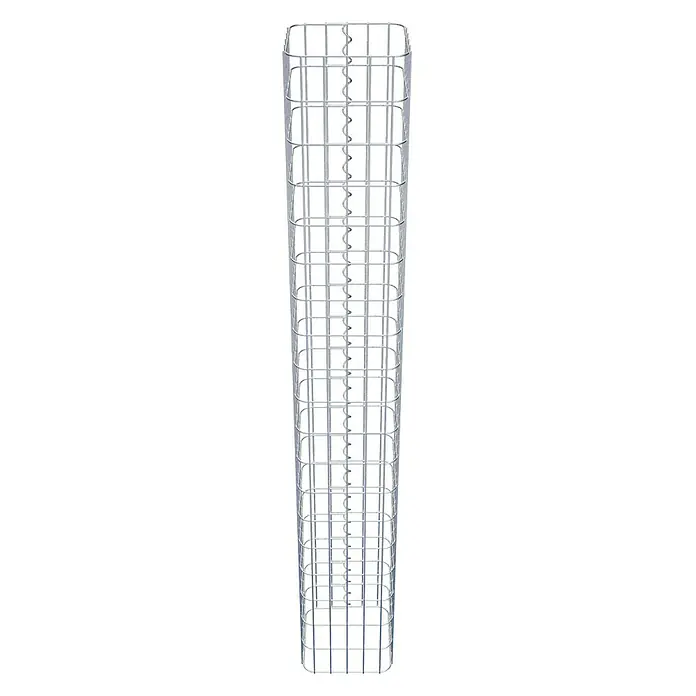 Gabiona Gabionensäule - 27 x 27 x 190 cm, Metall, Maschenbreite: 50 mm, Maschenhöhe: 100 mm - Das Bild zeigt einen Drahtgitterkorb, der typischerweise für Gabionen verwendet wird, um Steine oder andere Materialien zu halten.