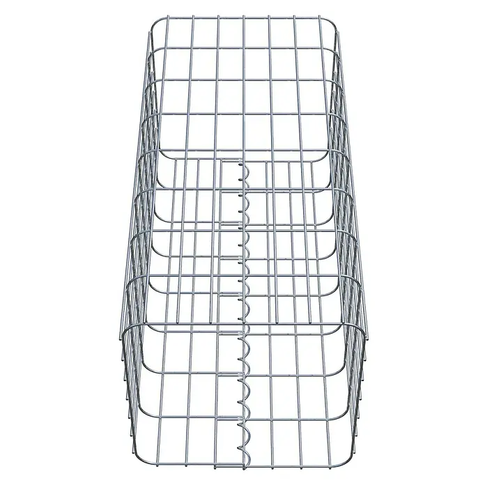 Gabiona Gabionensäule - 37 x 37 x 80 cm, Metall, Maschenbreite: 50 mm, Maschenhöhe: 100 mm - Draufsicht auf drei gestapelte, rechteckige Gabionenkörbe aus Drahtgeflecht. Ideal für den Gartenbau und Landschaftsbau.