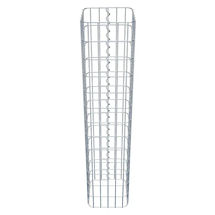 Gabiona Gabionensäule - 27 x 27 x 130 cm, Metall, Maschenbreite: 50 mm, Maschenhöhe: 100 mm - Das Bild zeigt einen Gabionenkorb aus verzinktem Draht, ideal für den Garten- und Landschaftsbau zur Hangbefestigung oder als Dekoration.