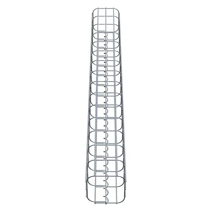 Gabiona Gabionensäule - 17 x 17 x 150 cm, Metall, Maschenbreite: 50 mm, Maschenhöhe: 100 mm - Das Bild zeigt eine Gabione, einen Drahtkorb für Steine, der als dekoratives Element oder Stützmauer verwendet werden kann. Die Gabione hat eine längliche Form.