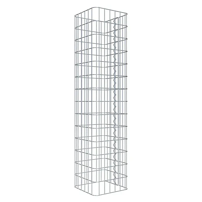 Gabiona Gabionensäule - 32 x 32 x 140 cm, Metall, Maschenbreite: 50 mm, Maschenhöhe: 100 mm - Das Bild zeigt eine Gabione, einen Drahtkorb für Steine, in einer hohen, rechteckigen Form, ideal für Garten- und Landschaftsbauprojekte.