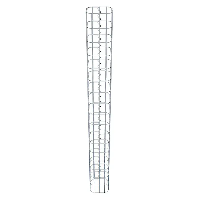 Gabiona Gabionensäule - 17 x 17 x 170 cm, Metall, Maschenbreite: 50 mm, Maschenhöhe: 100 mm - Ein Turm aus silberfarbenem, kreisförmigem Metallgeflecht mit einer spiralförmigen Metallstütze in der Mitte, ideal für Pflanzenwachstum.