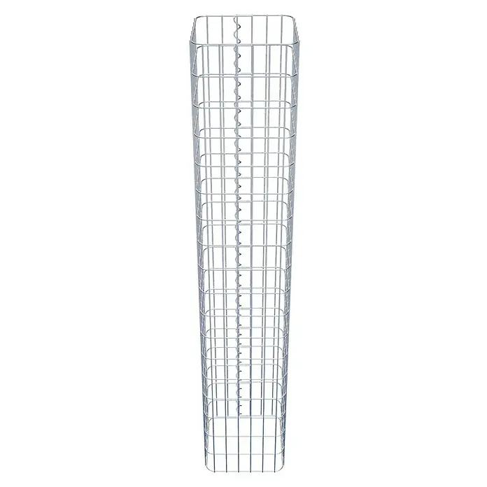 Gabiona Gabionensäule - 32 x 32 x 180 cm, Metall, Maschenbreite: 50 mm, Maschenhöhe: 100 mm - Ein hoher, schlanker Gabionenkorb aus verzinktem Drahtgeflecht mit rechteckigen Maschen und spiralförmigen Verbindungsstücken in der Mitte.
