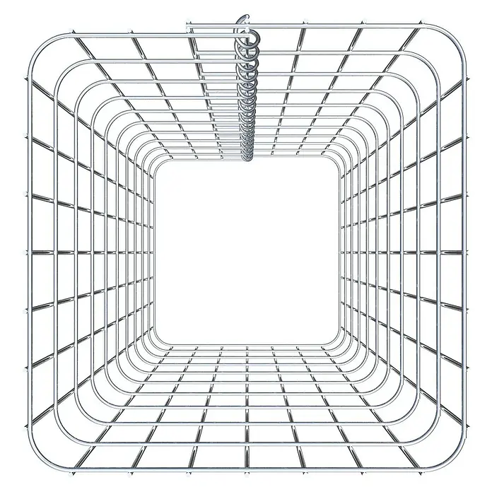 Gabiona Gabionensäule - 37 x 37 x 100 cm, Metall, Maschenbreite: 50 mm, Maschenhöhe: 100 mm - Draufsicht einer quadratischen Duschvorhangstange aus Metall, die an der Decke montiert ist und einen modernen Look bietet.