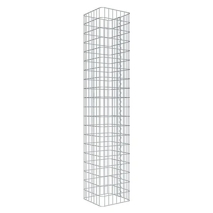 Gabiona Gabionensäule37 x 37 x 200 cm, Metall, Maschenbreite: 50 mm, Maschenhöhe: 100 mm - Ansicht eines Gabionenkorbs aus verzinktem Drahtgeflecht, der für Stabilität und Struktur mit einer Wendel versehen ist.