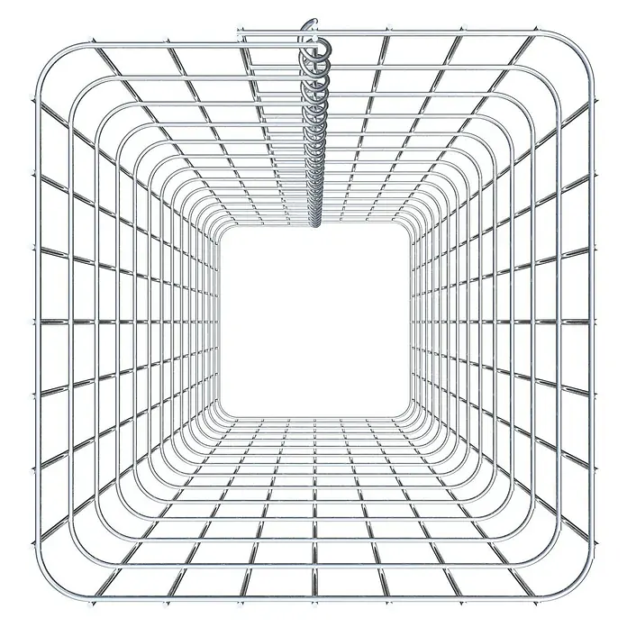 Gabiona Gabionensäule - 37 x 37 x 140 cm, Metall, Maschenbreite: 50 mm, Maschenhöhe: 100 mm - Abstrakte Darstellung einer quadratischen Duschvorhangstange aus Metall mit Vorhangringen, die ein modernes Baddesign ergänzt.
