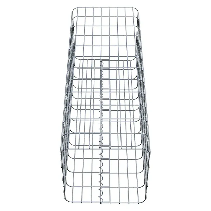 Gabiona Gabionensäule - 42 x 42 x 120 cm, Metall, Maschenbreite: 50 mm, Maschenhöhe: 100 mm - Draufsicht auf einen rechteckigen Gabionenkorb aus robustem, silberfarbenem Drahtgitter, der Stabilität und Langlebigkeit für verschiedene Anwendungen bietet.