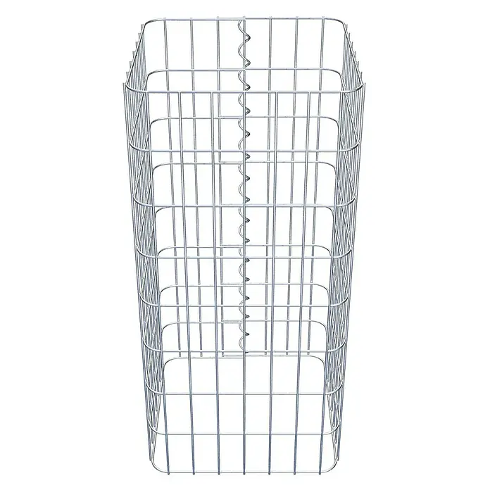 Gabiona Gabionensäule - 37 x 37 x 80 cm, Metall, Maschenbreite: 50 mm, Maschenhöhe: 100 mm - Ein leeres, quaderförmiges Gabionen-Gitterelement für den Gartenbau oder Landschaftsbau, bereit zur Befüllung mit Steinen oder anderen Materialien.