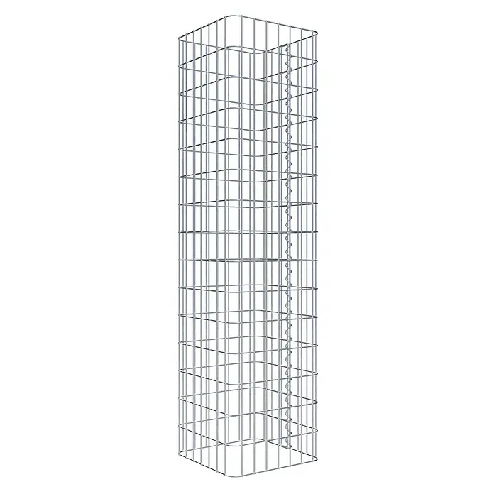Gabiona Gabionensäule - 37 x 37 x 150 cm, Metall, Maschenbreite: 50 mm, Maschenhöhe: 100 mm - Draufsicht eines hohen Gabionenkorbs aus verzinktem Drahtgeflecht. Der Gabionenkorb ist leer und bereit zur Befüllung mit Steinen.