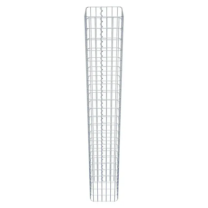 Gabiona Gabionensäule - 32 x 32 x 220 cm, Metall, Maschenbreite: 50 mm, Maschenhöhe: 100 mm - Bild eines länglichen Gabionenkorbs aus silberfarbenem Drahtgeflecht mit spiralförmigen Verbindungsstücken.