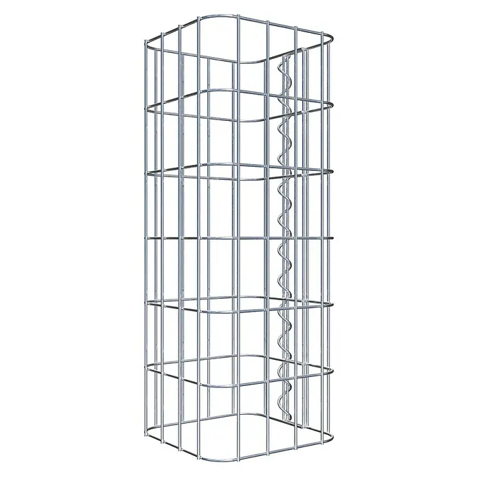 Gabiona Gabionensäule - 22 x 22 x 60 cm, Metall, Maschenbreite: 50 mm, Maschenhöhe: 100 mm - Das Bild zeigt einen Gabionenkorb aus verzinktem Stahldraht mit einer spiralförmigen Verstrebung, ideal für den Garten- und Landschaftsbau.