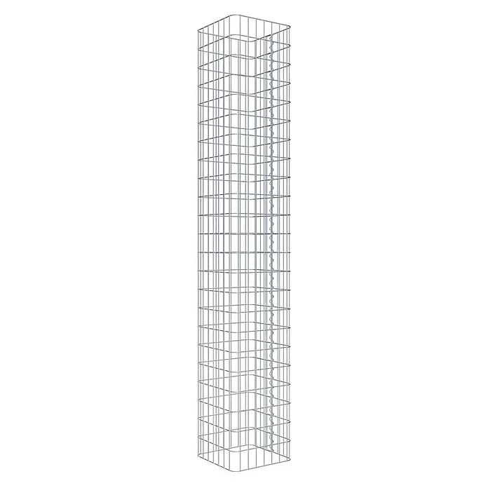 Gabiona Gabionensäule - 37 x 37 x 230 cm, Metall, Maschenbreite: 50 mm, Maschenhöhe: 100 mm - Eine hohe, leere Gabione aus Drahtgitter, ideal für den Garten- und Landschaftsbau, um Steine oder andere Materialien zu füllen und dekorative Elemente zu schaffen.
