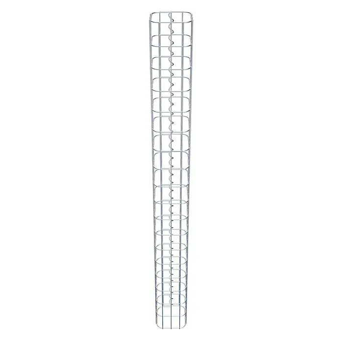 Gabiona Gabionensäule - 17 x 17 x 180 cm, Metall, Maschenbreite: 50 mm, Maschenhöhe: 100 mm - Produktansicht einer silberfarbenen Pflanzstütze mit spiralförmiger Mittelstütze und rundem Käfigdesign.