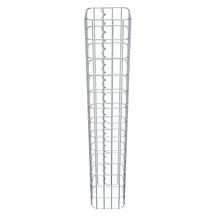 Gabiona Gabionensäule - 22 x 22 x 130 cm, Metall, Maschenbreite: 50 mm, Maschenhöhe: 100 mm - Abbildung eines Gabionenkorbs aus verzinktem Stahl mit quadratischen Maschen und einer zentralen Spirale.