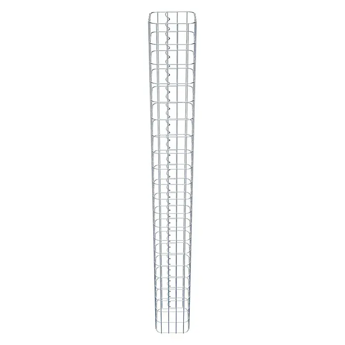 Gabiona Gabionensäule - 22 x 22 x 210 cm, Metall, Maschenbreite: 50 mm, Maschenhöhe: 100 mm - Ein hochauflösendes Bild eines länglichen, silberfarbenen Drahtgeflechts, das als Pflanzenstütze dient.