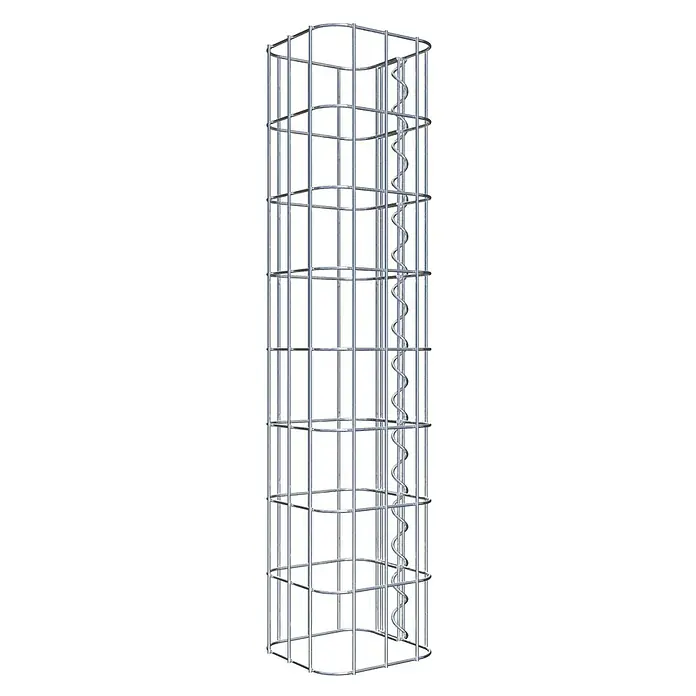 Gabiona Gabionensäule - 17 x 17 x 80 cm, Metall, Maschenbreite: 50 mm, Maschenhöhe: 100 mm - Ein Blick auf eine hohe, schmale Gabione mit spiralförmiger Verstärkung, ideal für Gartenprojekte und Landschaftsbau.