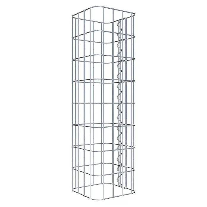 Gabiona Gabionensäule22 x 22 x 80 cm, Metall, Maschenbreite: 50 mm, Maschenhöhe: 100 mm - Ansicht eines Gabionenkorbs aus Metall, der durch seine robuste Konstruktion und die spiralförmige Verstärkung Stabilität und Langlebigkeit bietet.
