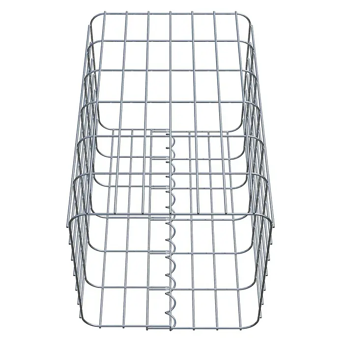 Gabiona Gabionensäule - 37 x 37 x 60 cm, Metall, Maschenbreite: 50 mm, Maschenhöhe: 100 mm - Nahaufnahme eines dreistufigen, rechteckigen Drahtkorb-Lagersystems für vielseitige Aufbewahrungslösungen.