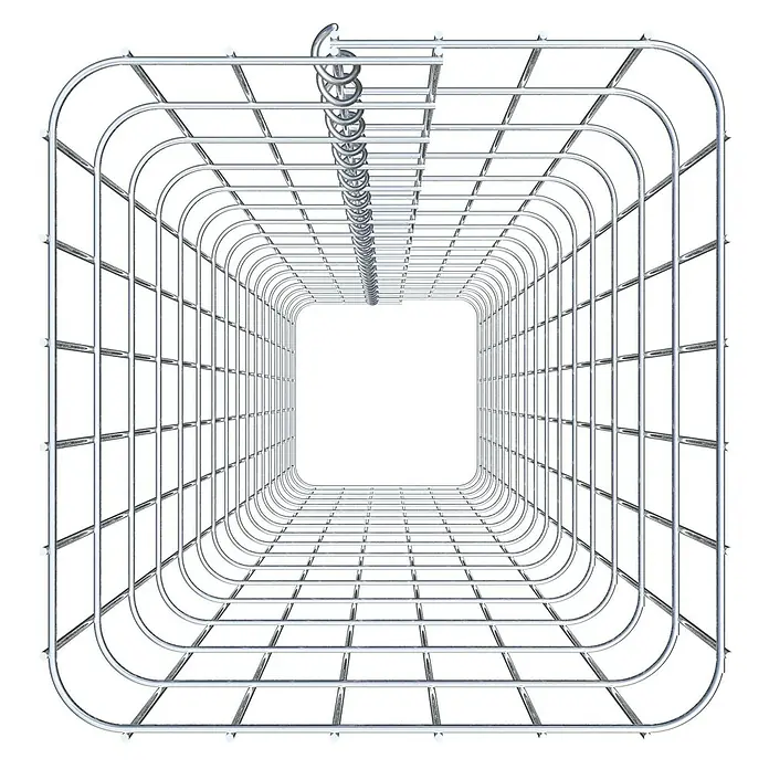 Gabiona Gabionensäule - 32 x 32 x 170 cm, Metall, Maschenbreite: 50 mm, Maschenhöhe: 100 mm - Perspektive in einen metallenen Warenkorb mit stabilen Gitterstäben und abgerundeten Ecken für den Einzelhandel.