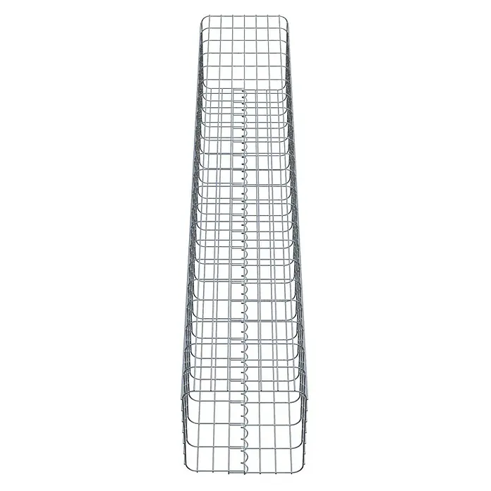 Gabiona Gabionensäule - 37 x 37 x 220 cm, Metall, Maschenbreite: 50 mm, Maschenhöhe: 100 mm - Das Bild zeigt einen Gabionenkorb, ein Drahtgitterbehälter, der typischerweise für Landschaftsbau und Stützmauern verwendet wird.