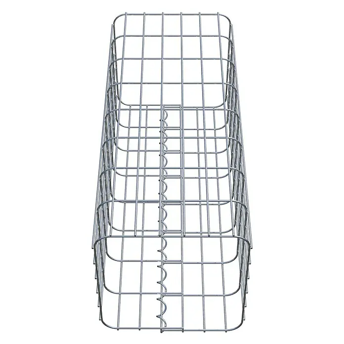 Gabiona Gabionensäule - 32 x 32 x 80 cm, Metall, Maschenbreite: 50 mm, Maschenhöhe: 100 mm - Draufsicht auf einen rechteckigen Gabionenkorb aus Drahtgeflecht, der sich ideal für den Garten- und Landschaftsbau eignet.