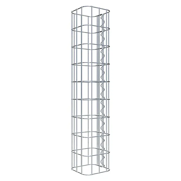 Gabiona Gabionensäule - 17 x 17 x 90 cm, Metall, Maschenbreite: 50 mm, Maschenhöhe: 100 mm - Das Bild zeigt einen schmalen, hohen Pflanzturm aus Metall mit einer spiralförmigen Rankhilfe an der Seite. Perfekt für Kletterpflanzen.