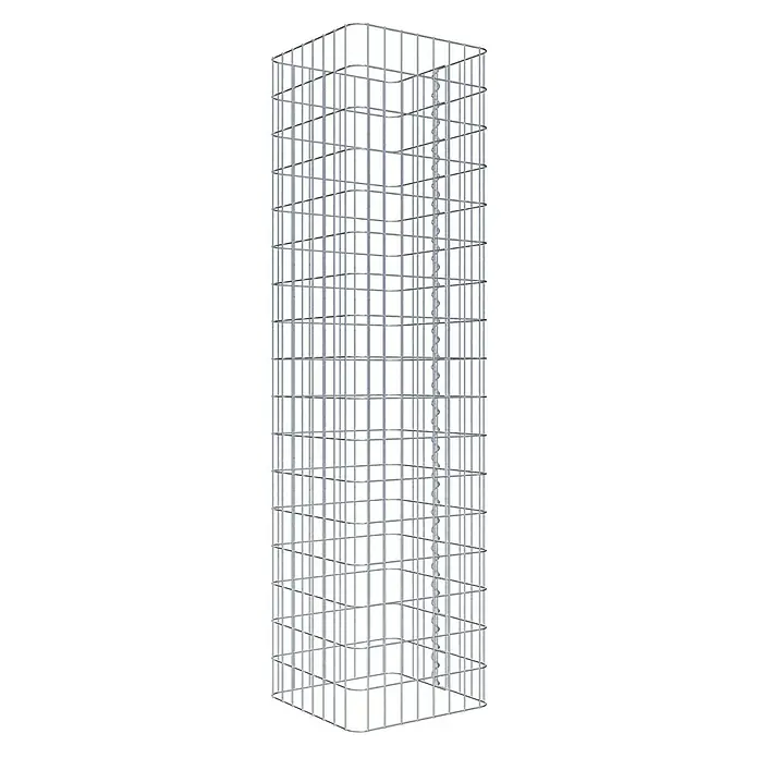 Gabiona Gabionensäule - 42 x 42 x 170 cm, Metall, Maschenbreite: 50 mm, Maschenhöhe: 100 mm - Draufsicht eines schlanken, rechteckigen Gabionenkorbs aus silbergrauem Drahtgeflecht mit stabilen horizontalen und vertikalen Verstrebungen.