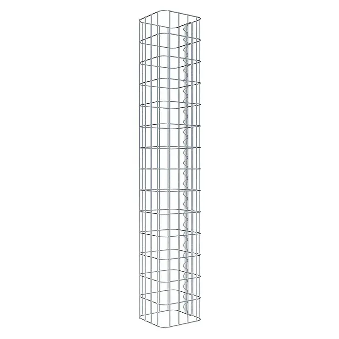 Gabiona Gabionensäule - 22 x 22 x 140 cm, Metall, Maschenbreite: 50 mm, Maschenhöhe: 100 mm - Das Bild zeigt einen Gabionenkorb aus verzinktem Draht, der für den Einsatz im Garten- und Landschaftsbau konzipiert ist.