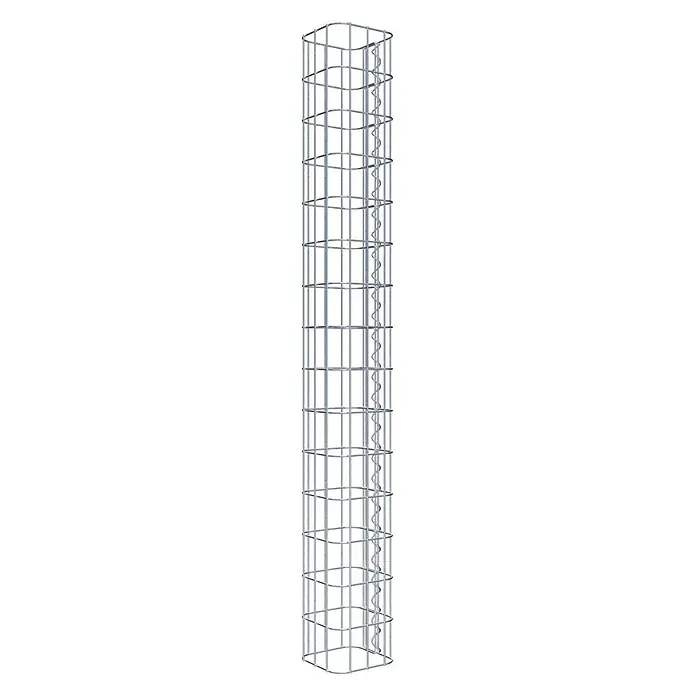 Gabiona Gabionensäule - 17 x 17 x 150 cm, Metall, Maschenbreite: 50 mm, Maschenhöhe: 100 mm - Ein langer, zylindrischer Pflanzenturm aus silbrigem Metall mit spiralförmiger Stütze, ideal für Kletterpflanzen und zur Gartengestaltung.