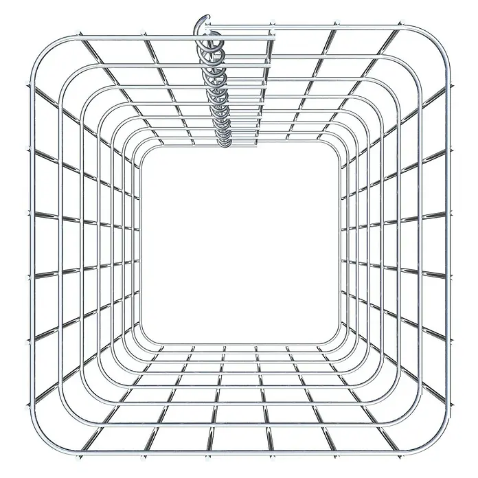 Gabiona Gabionensäule - 32 x 32 x 70 cm, Metall, Maschenbreite: 50 mm, Maschenhöhe: 100 mm - Das Bild zeigt einen metallischen, verchromten Duschvorhanghalter in quadratischer Form mit  vorhangrollen für die Aufhängung.